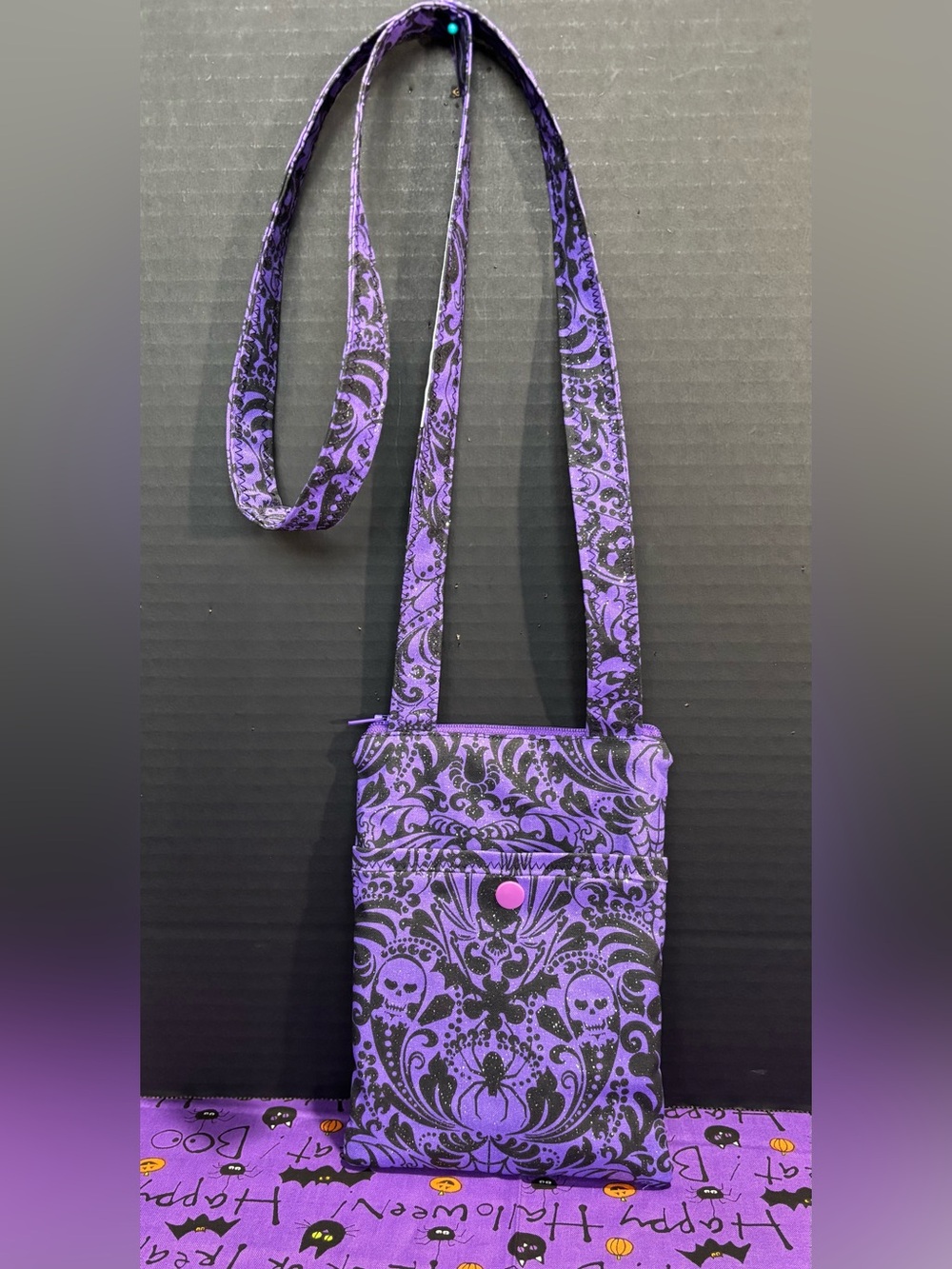 Halloween Scary Spiders Pumpkin Skeleton Handmade Crossbody Phone Pouch